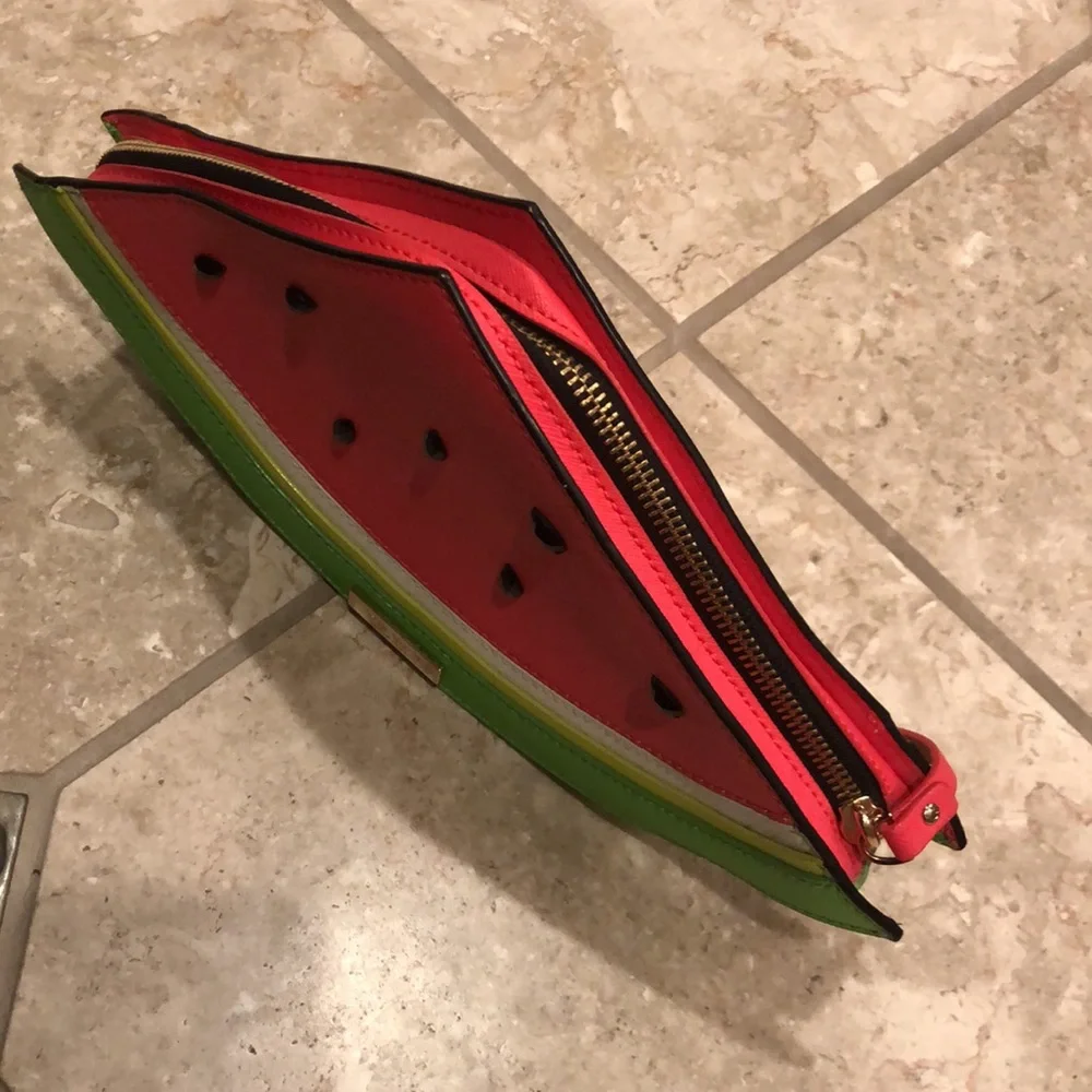 New Kate Spade make a splash watermelon novelty leather saffiano clutch handbag